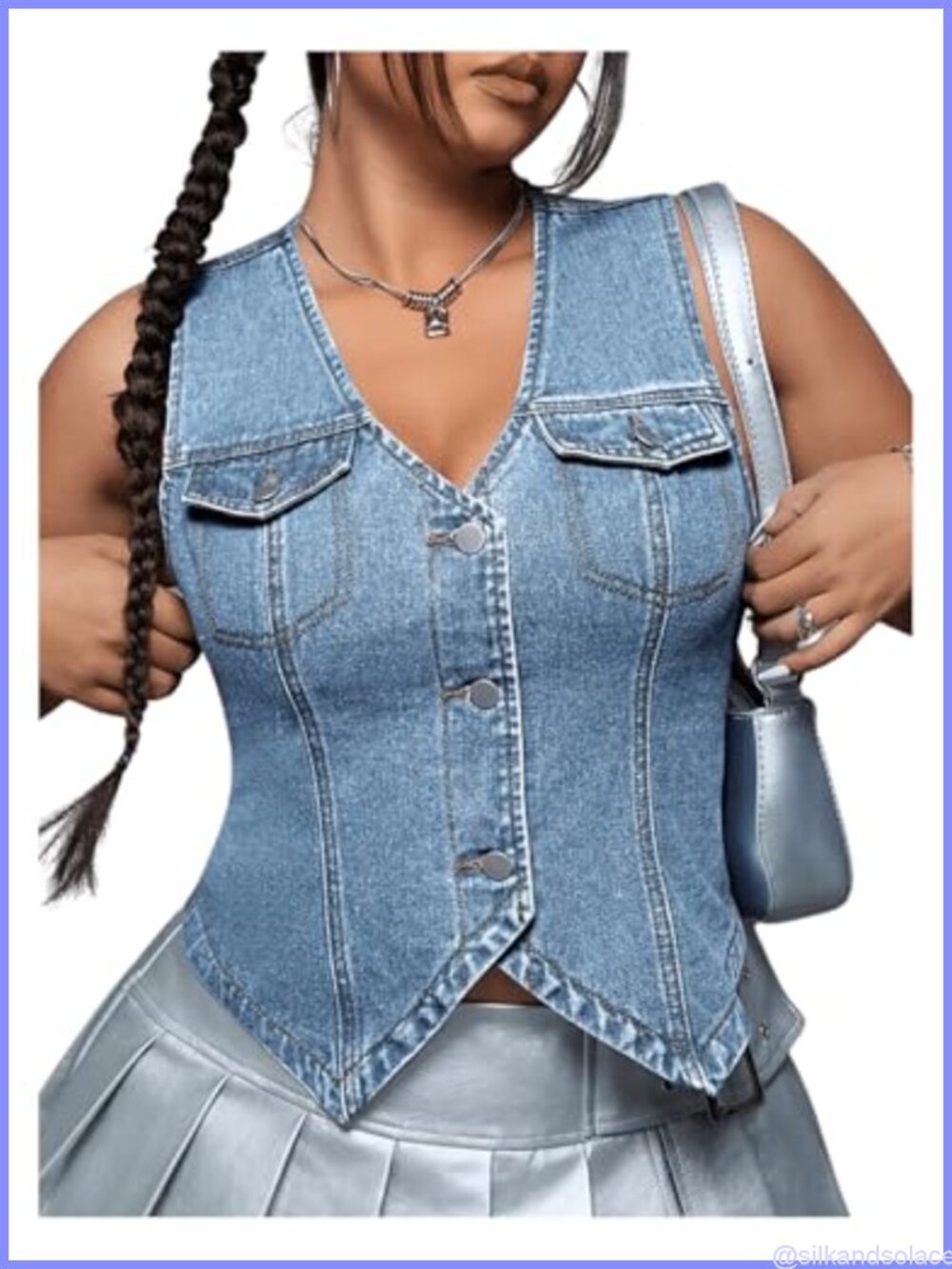 Plus Size Sleeveless Button Down Denim Vest Jacket